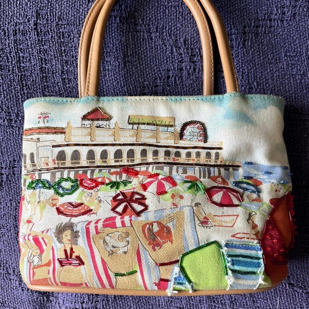 Colorful & Beaded Beach Scene Hand Bag